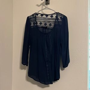 Navy long 3/4 sleeve blouse